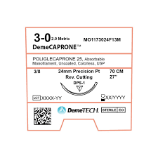 DemeCAPRONE™ Suture Size 3-0 | 27” | DPS-1 | 3/8 Circle Undyed