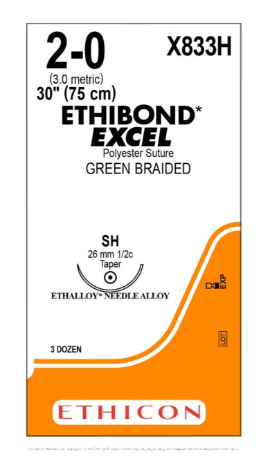 Ethibond® Sutures Size 2-0 | 30" | SH | 1/2 Circle Green 