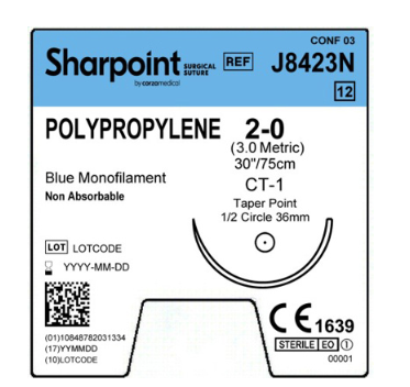 Sharpoint™ Plus Polypropylene Sutures Size 2-0 | 30” | CT-1 | 1/2 Circle Blue