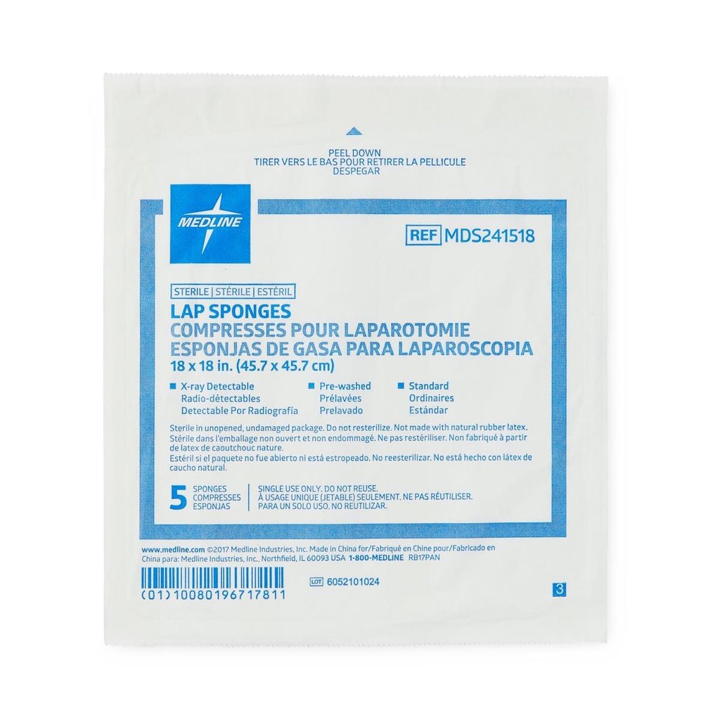 Sterile X-Ray Detectable Lap Sponges | 18" x 18"