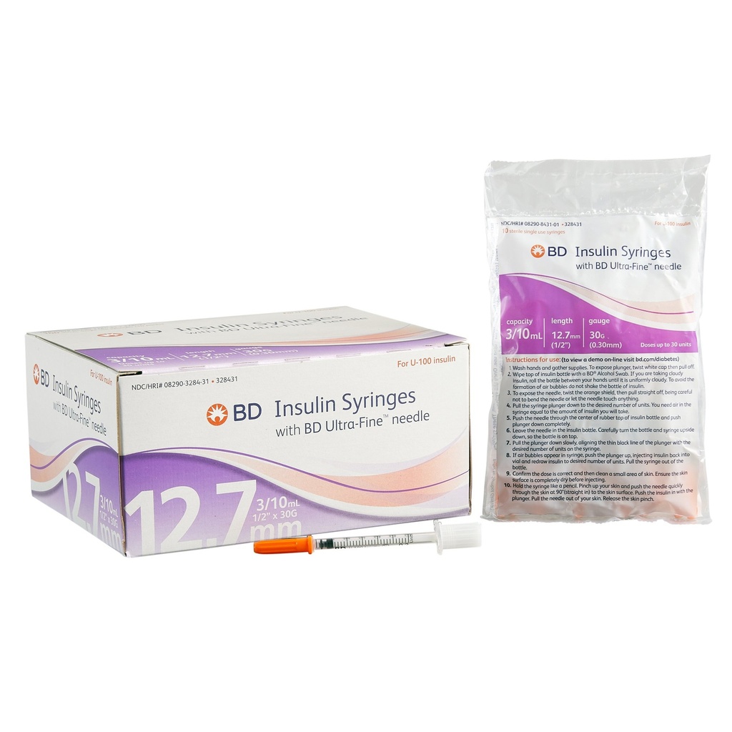 Ultra-Fine™ Standard Insulin Syringe W/ Needle 30g x 1/2" | 0.3mL