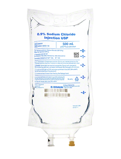 [BBR-Q8001] Sodium Chloride 0.9% IV Solution | 500mL Flexible Bag (Replacement)